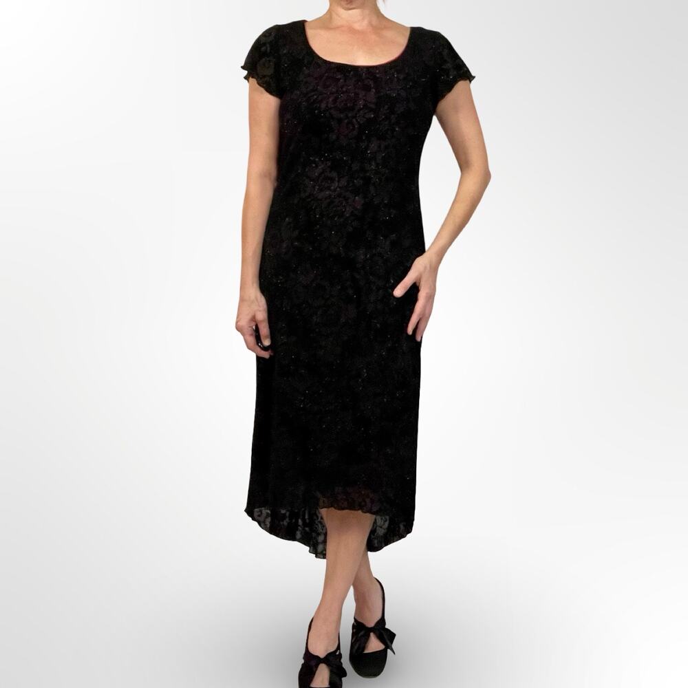 90s AGB Glitter Lace Dress NWT Black w/ Red Lining Women’s 8 Formal Hi-Lo